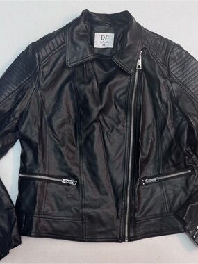 DeFacto Women’s XL Black Faux Leather Moto Biker Jacket Quilted Zip